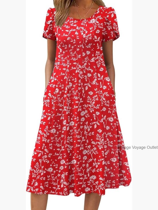 Dresses & Skirts - Short Sleeve Flare Midi Dress Loose Flowy Beach Sundress
